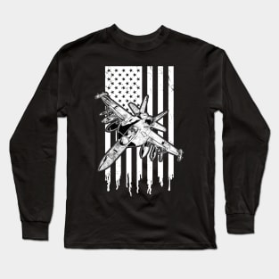 Jet Fighter American Flag US Military Long Sleeve T-Shirt